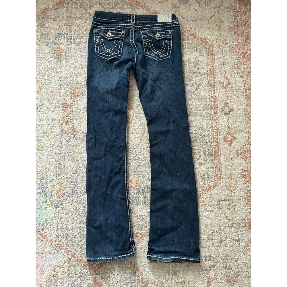 L.A. Idol USA Heavy Stitch Flare Jeans Low Rise Dark Wash Y2K Western Size 5 - Picture 6 of 8